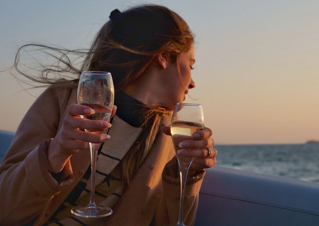 Charter yacht filming lifestlye video wine