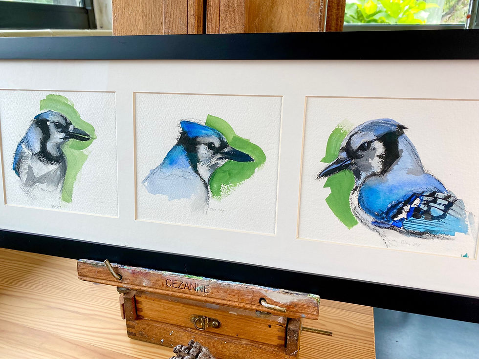 Thumbnail: Three Blue Jays framed watercolors