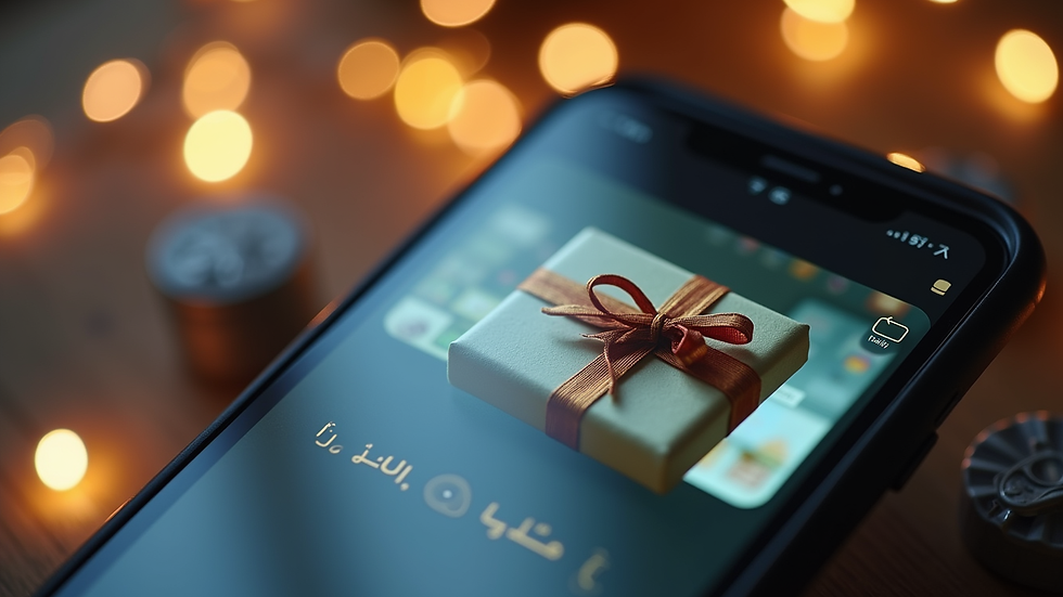 Close-up view of a digital gift card on a smartphone screen