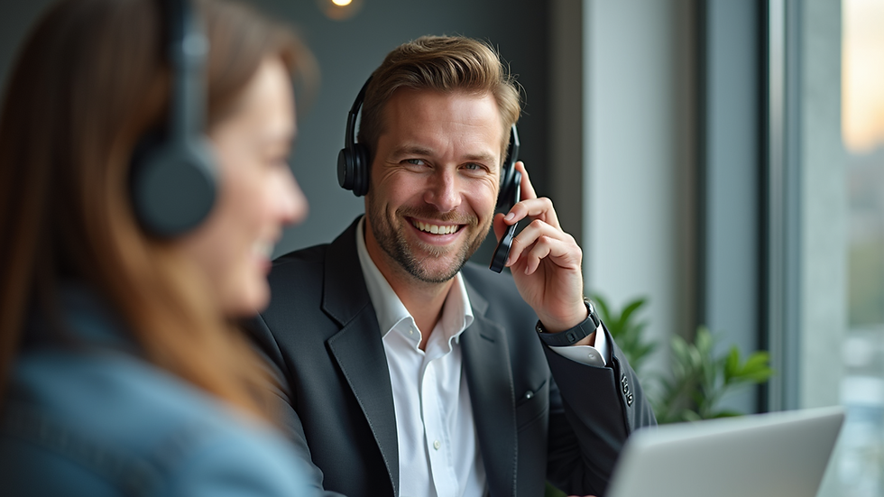 Nahaufnahme eines freundlichen Kundenservicemitarbeiters, der am Telefon spricht