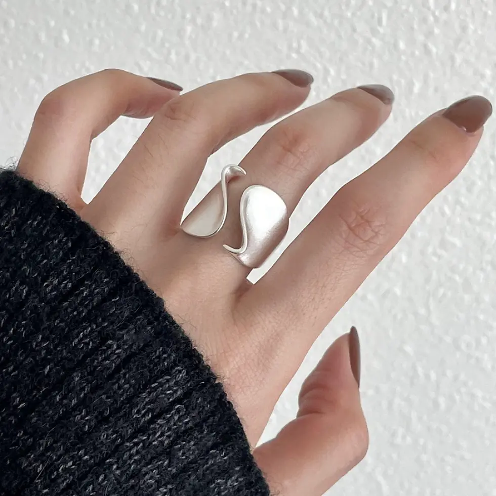 Thumbnail: 925 Sterling Silver Rings for Women Couple Minimalist Handmade Simple Big Open R