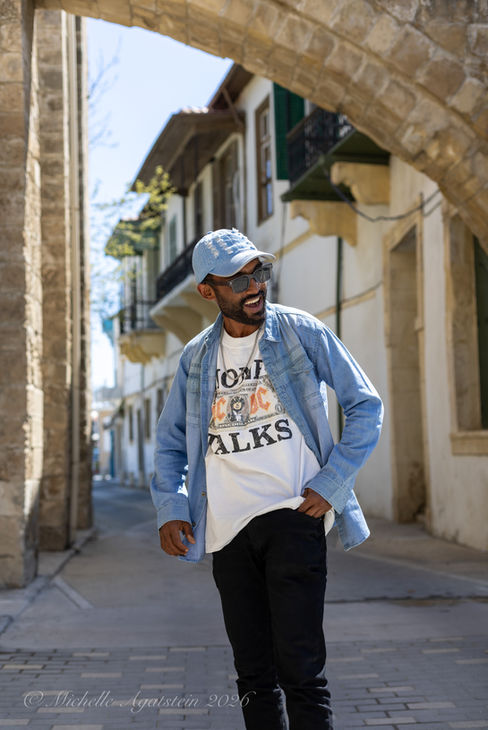 A Bangladeshi musician poses in the streets of Larnaca