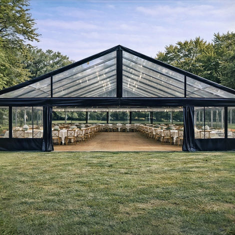 Black and clear, clearspan structure tent. 