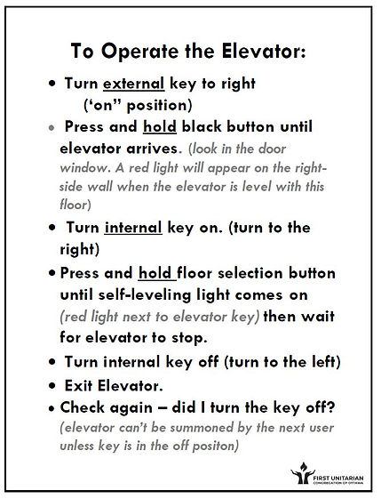 A list of instructions on how to use the Lift (elevator) at FirstU. Click the image to open a PDF of more detailed instructions on slides.