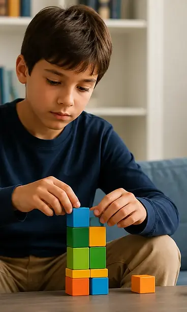 A boy with autism engaged in a calm, focused activity, representing the Therapy4Boys approach to autism counselling in Calgary.