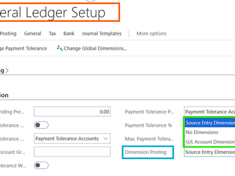 General Ledger Setup with new dimension enhancement