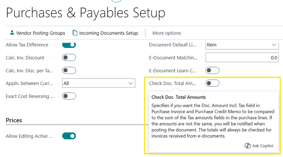 Validate total purchase amount on purchase & Payable
