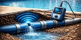 Pool return line showing water turbulence during leak detection test