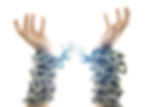 Hands bound in metal chains breaking free against a white background. Chains shatter, symbolizing liberation and strength.