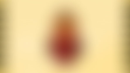 Sacred Heart with thorns and flame on a yellow background. Faint image of people in robes in pews. Black and yellow striped border.