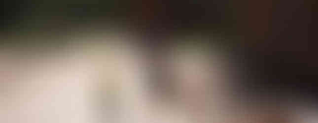 Father and son jogging on a dirt path in a wooded area, wearing race numbers. They're smiling, with cabins and trees in the background.