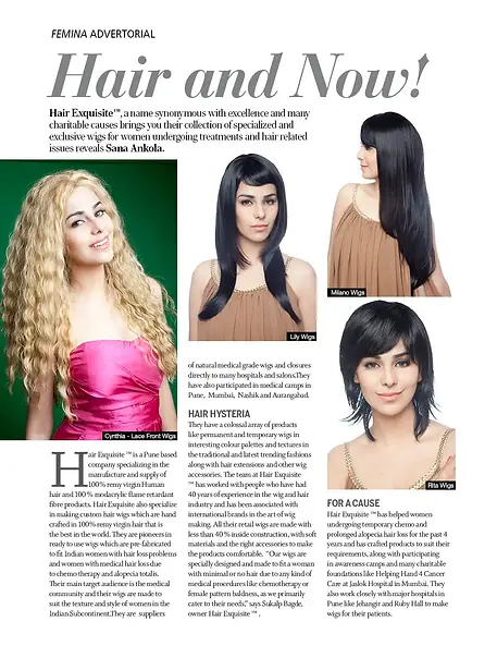 Hair Exquisite ® The Hair loss Brand of Company Sukalp Life ™ ,covered by Femina Magazine India , Pune Edition .