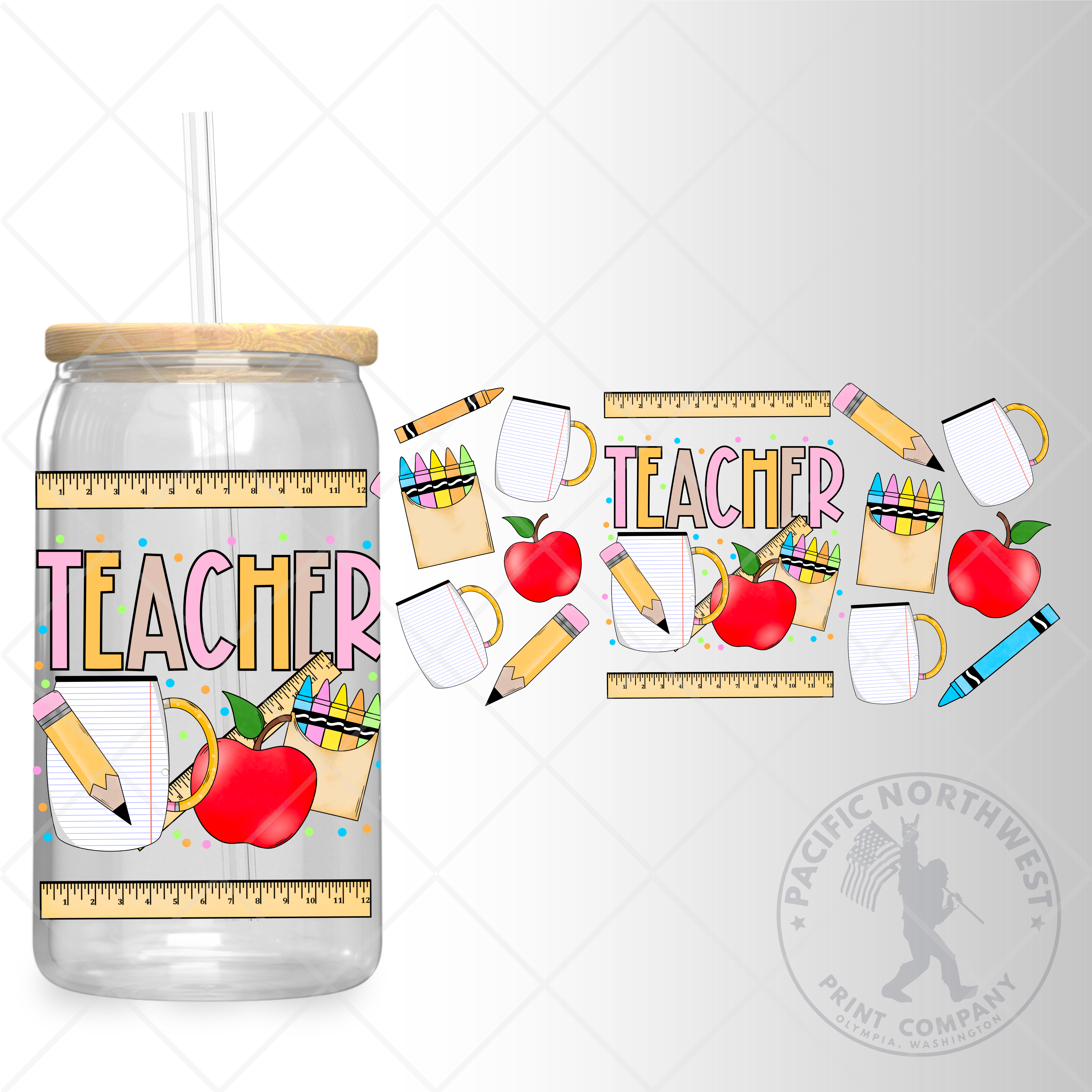 UV DTF 16 Oz Libbey Glass Can Wrap - Teacher - 32