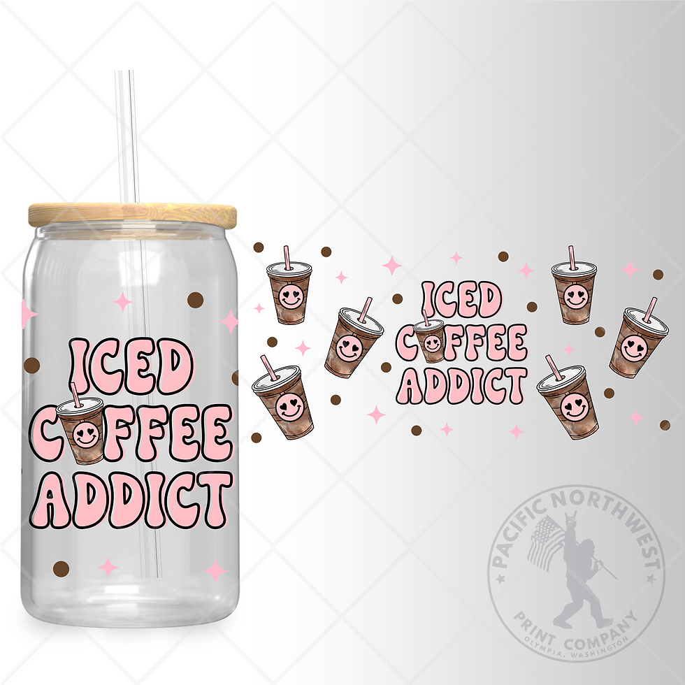 UV DTF 16 Oz Libbey Glass Can Wrap - Iced Coffee Addict - 32