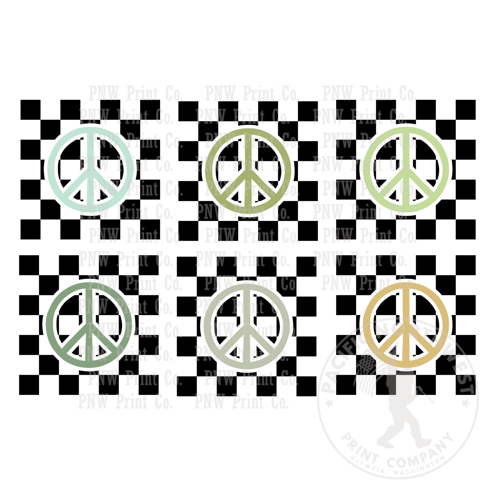 Checkered Pattern With Peace Signs-DTF Transfer