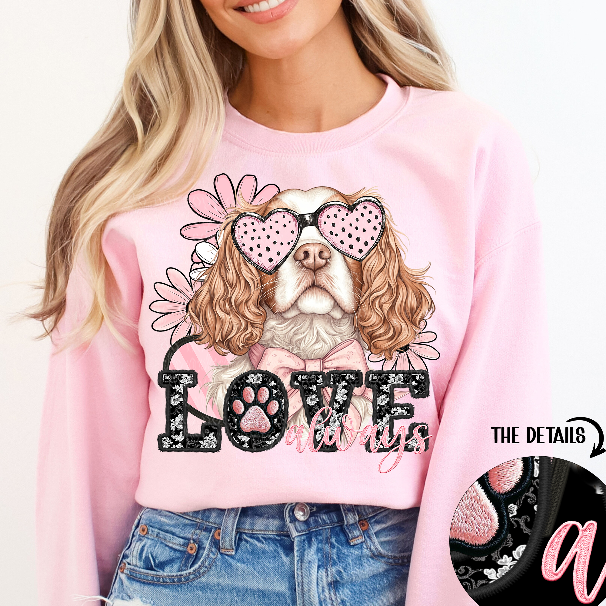 Love Always Orange King Charles Cavalier Spaniel Faux Embroidery - DTF - 52