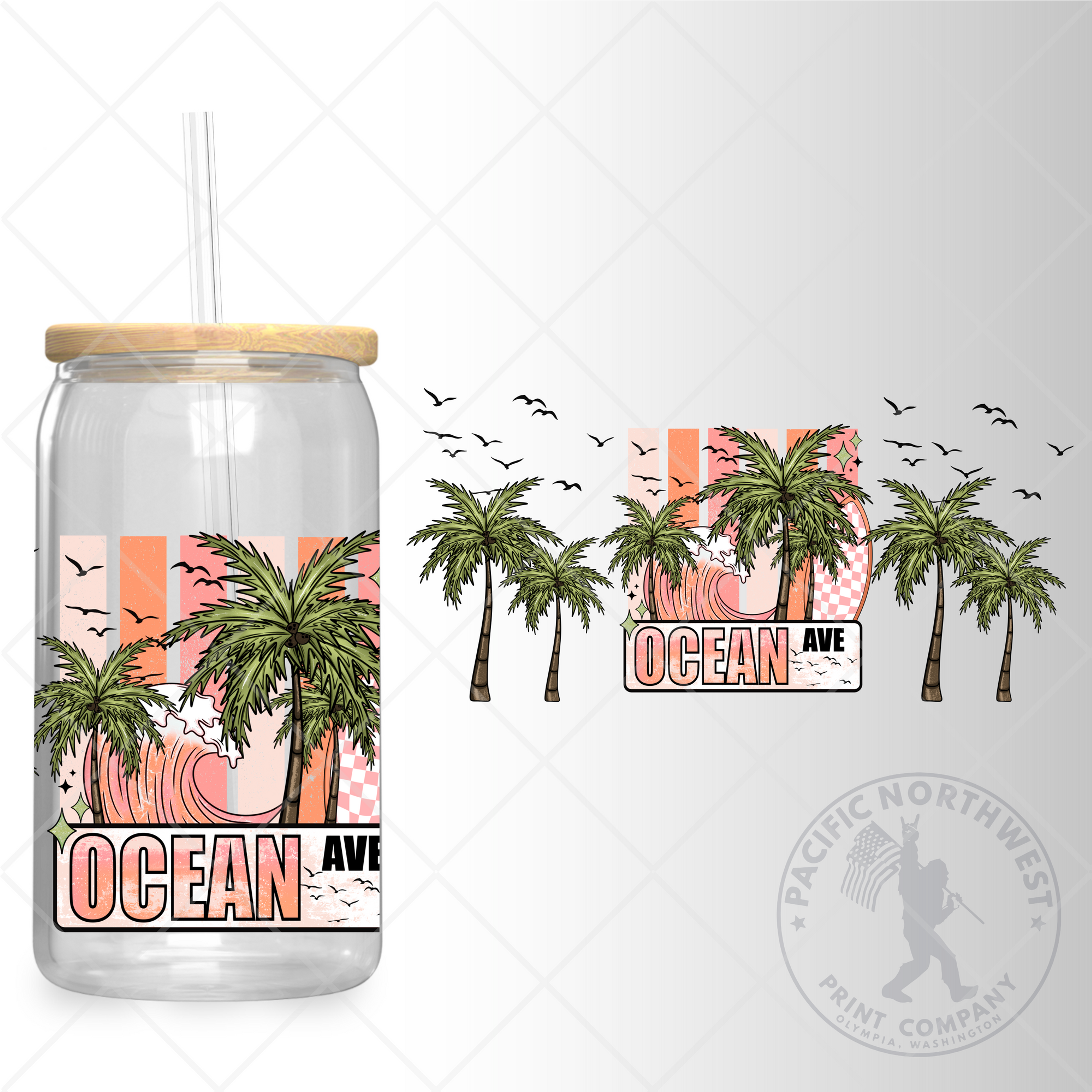 UV DTF 16 Oz Libbey Glass Can Wrap - Ocean Ave. - 32