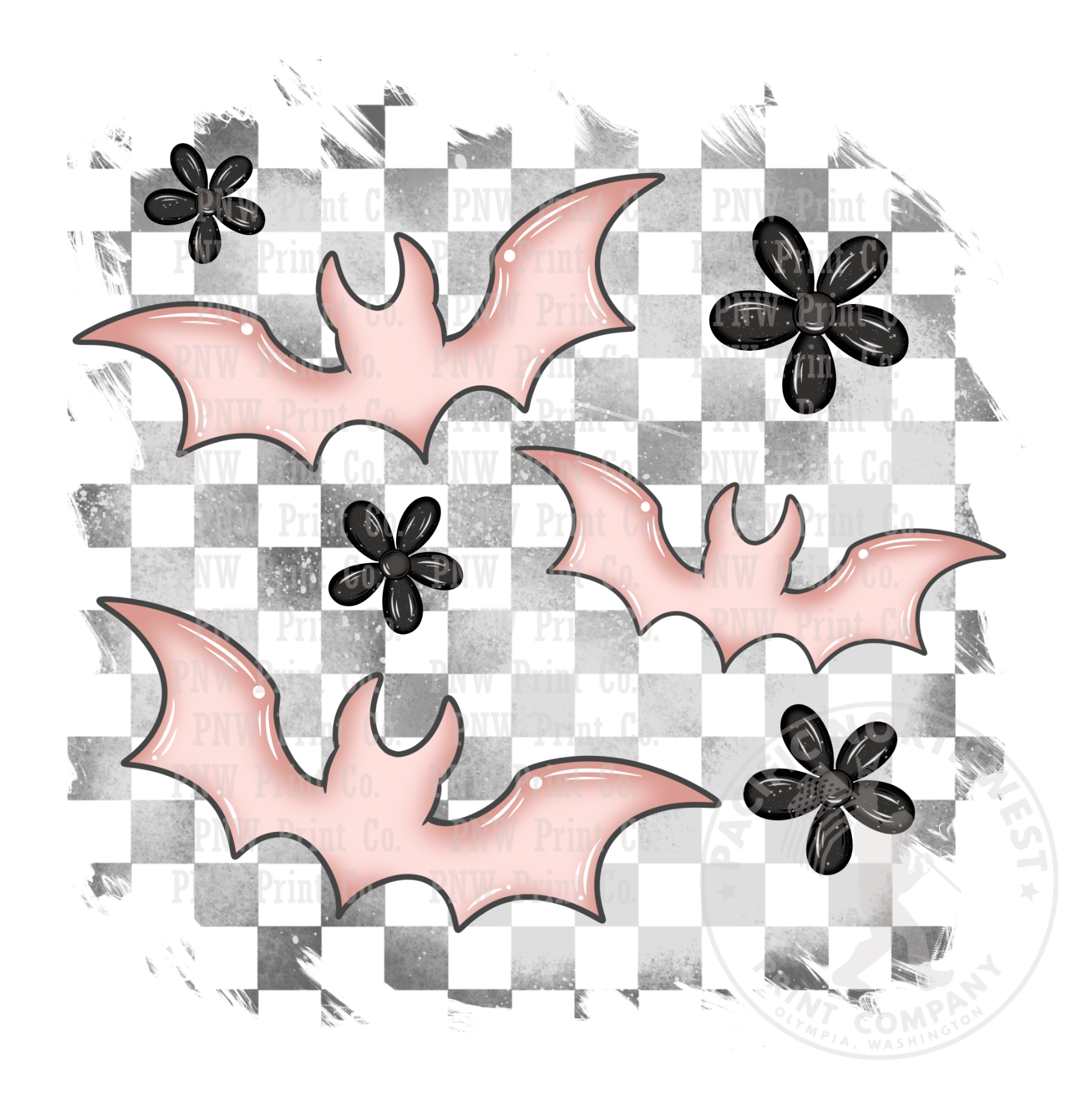 Checkered Pink Bats -DTF Transfer