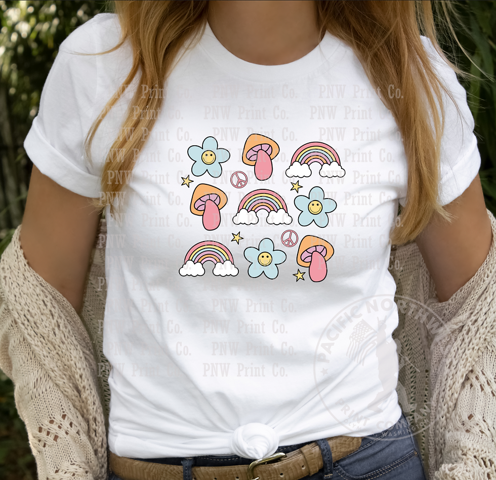 Thumbnail: Flowers, Rainbows and Peace Sign Grid-DTF Transfer
