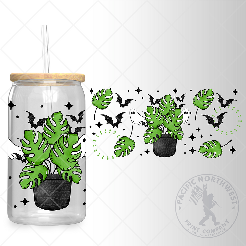 UV DTF 16 Oz Libbey Glass Can Wrap - Spooky Monstera - 32