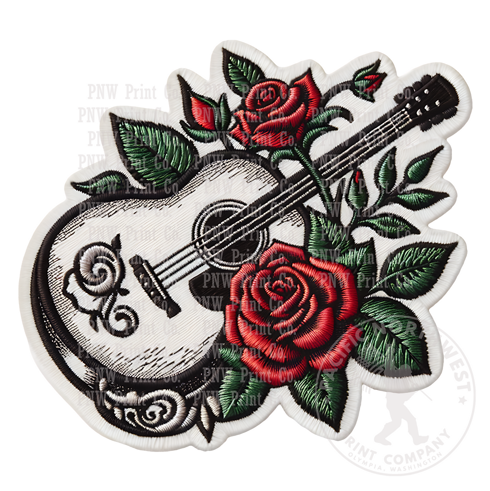 UV DTF Decal Transfer -Rose Guitar Faux Embroidery