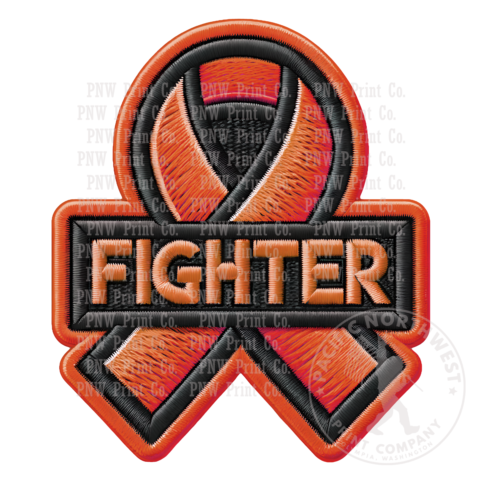 UV DTF Decal Transfer -Orange Fighter Ribbon Faux Embroidery