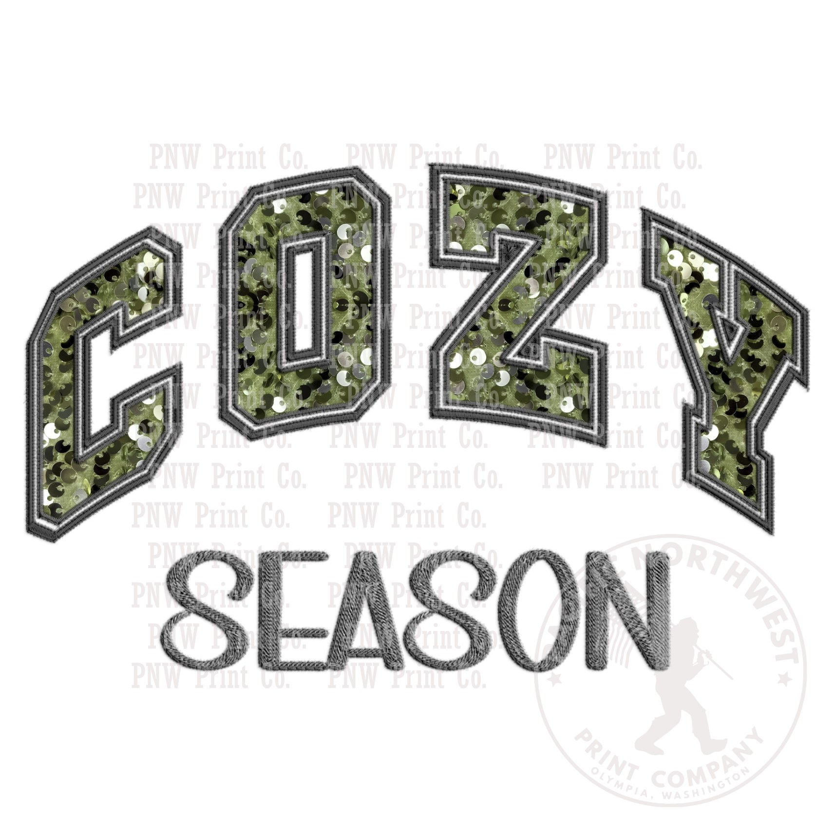 SS Cozy Season Soft Green Sequins and Stitches - DTF Transfer
