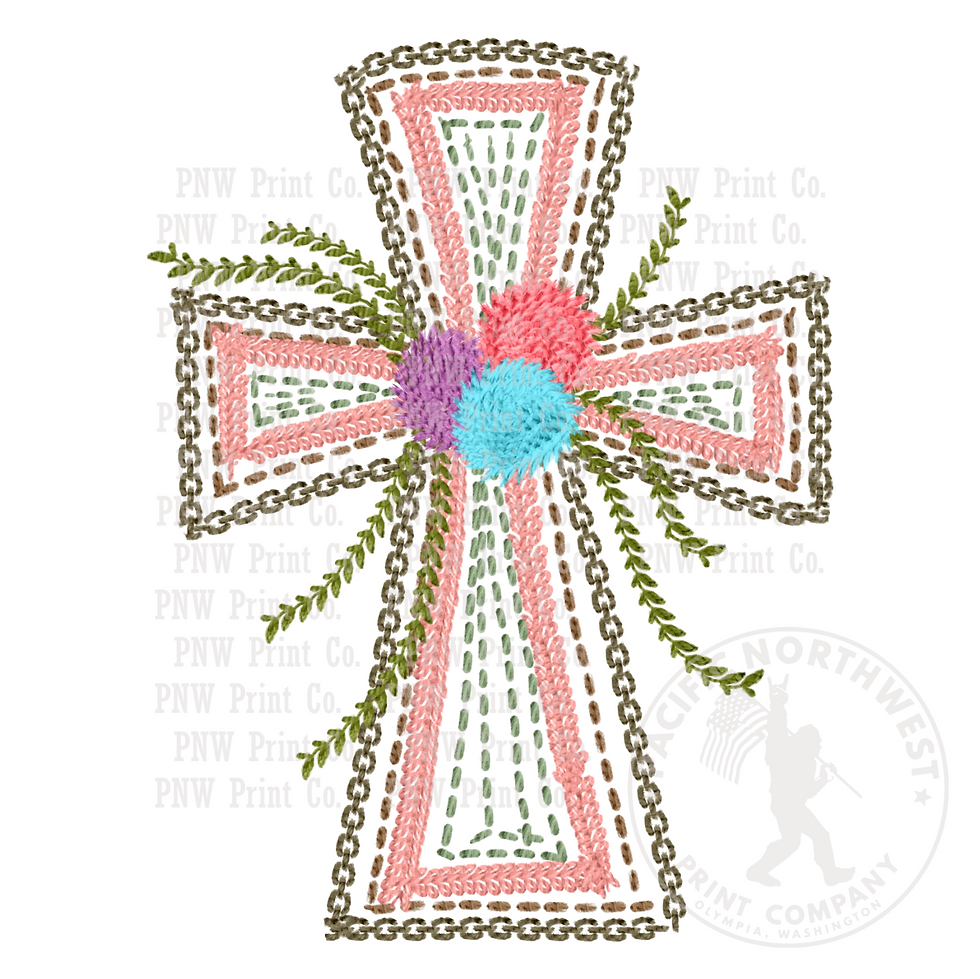 Faux Embroidered Cross-DTF Transfer