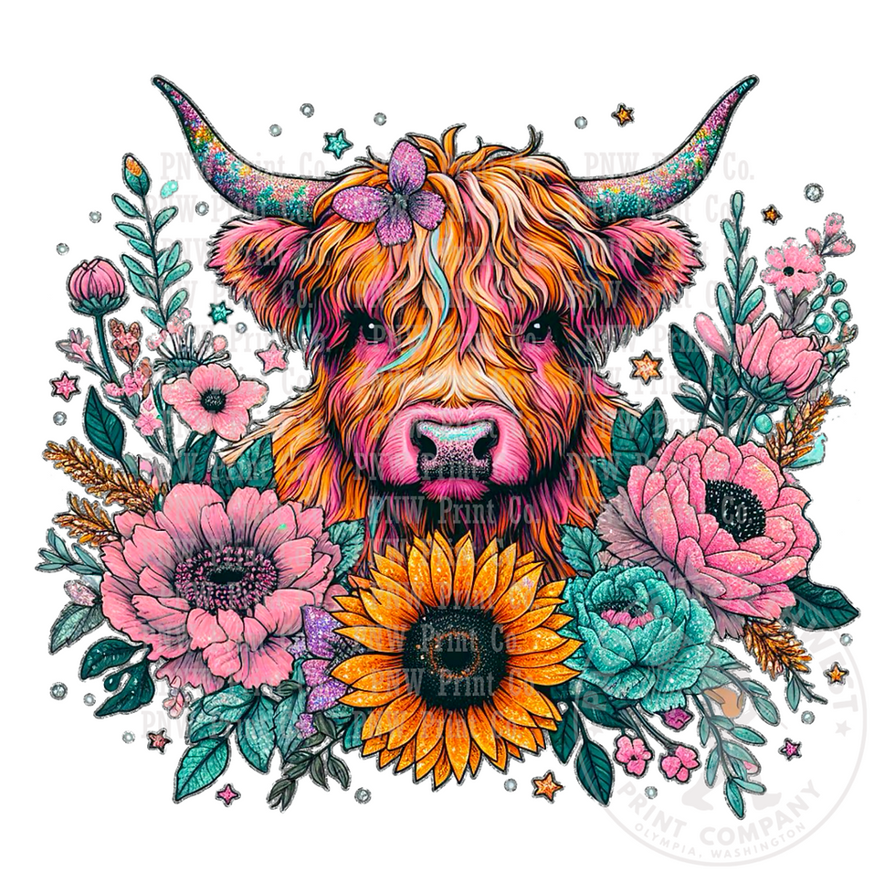 Floral Highland Cow-DTF Transfer