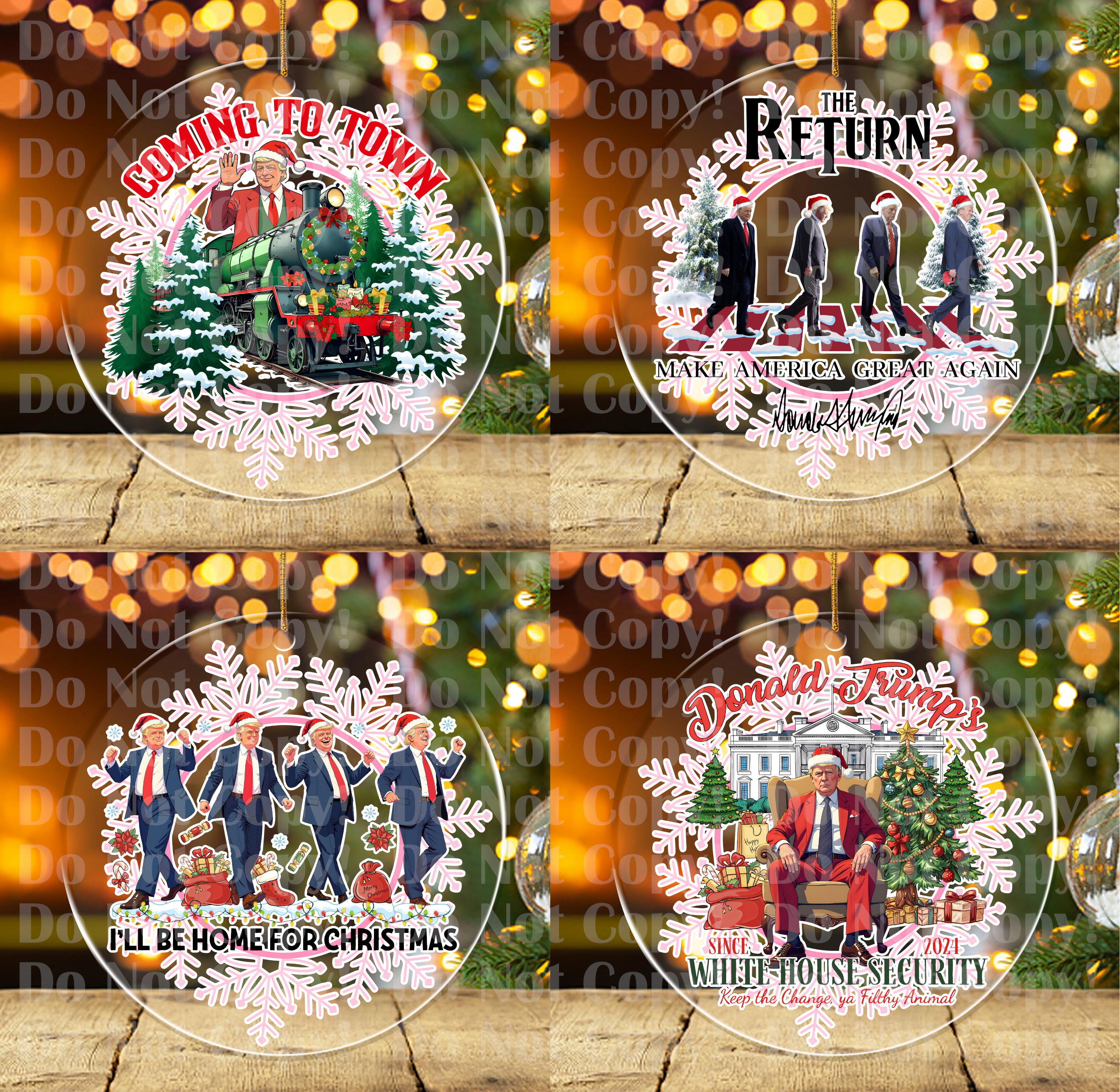 4-PACK: UV DTF Transfers for Christmas Ornaments - Political SET#15
