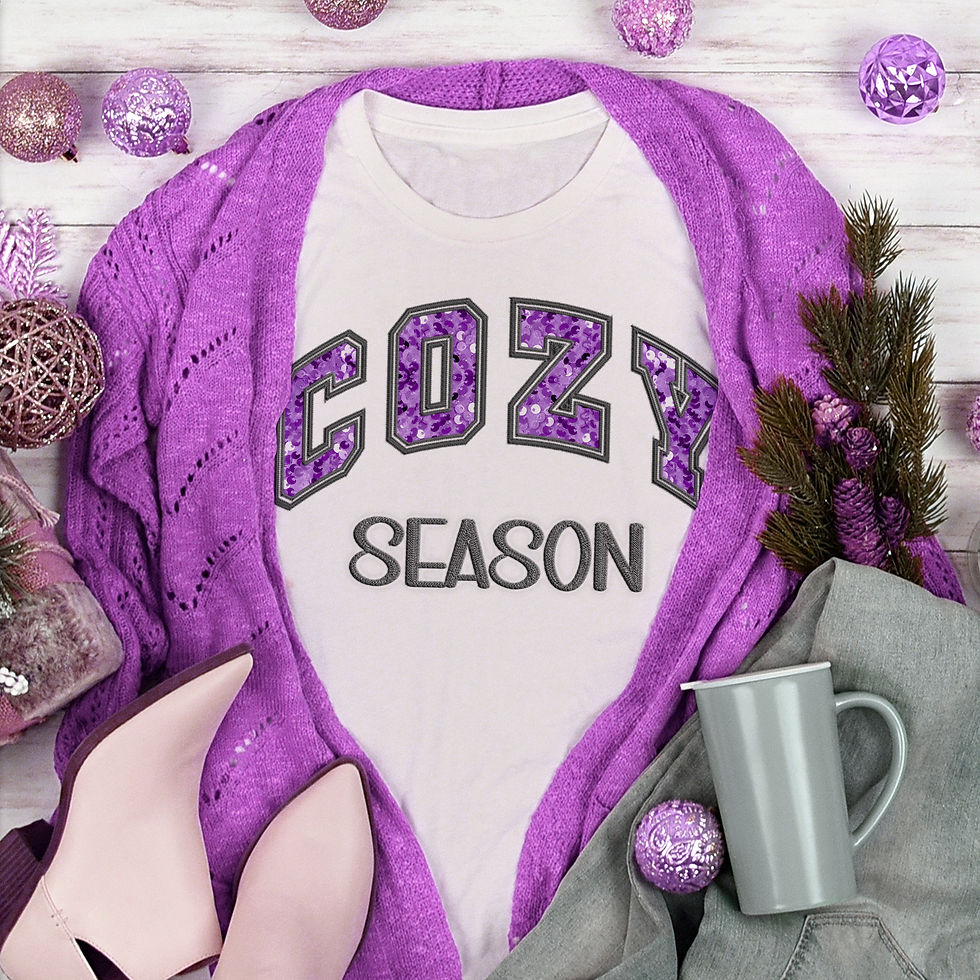 Thumbnail: SS Cozy Season Purple Sequins and Stitches - DTF Transfer