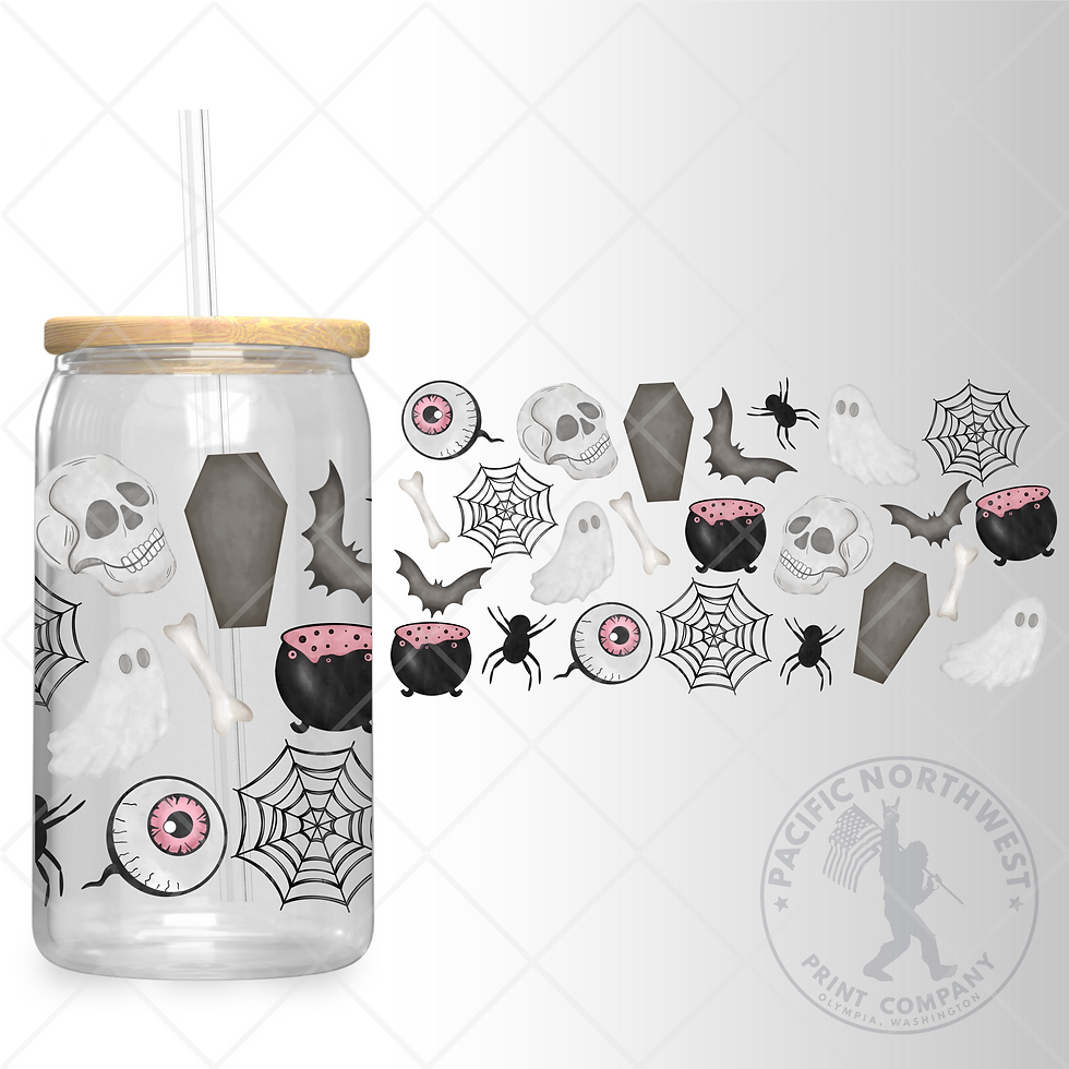 UV DTF 16 Oz Libbey Glass Can Wrap - Spooky Things Pink - 32