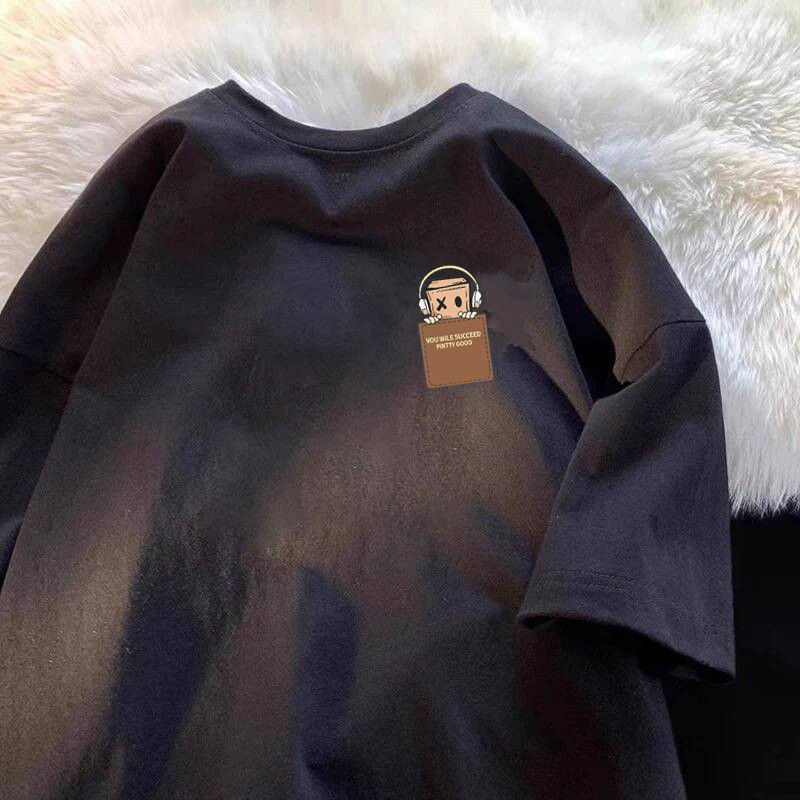Thumbnail: American Style Vintage Fashion Simple Design Print Cotton Men T Shirt Oversized 