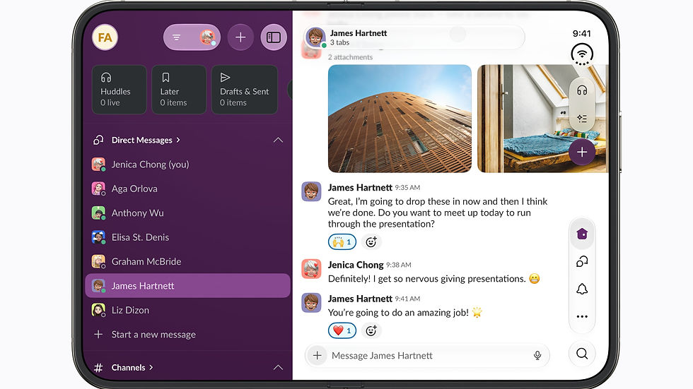 App Slack sur iPhone Duo — Espace de travail complet
