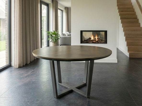 Eettafel Rond Brons – Cross volledig zichtbaar zonder styling