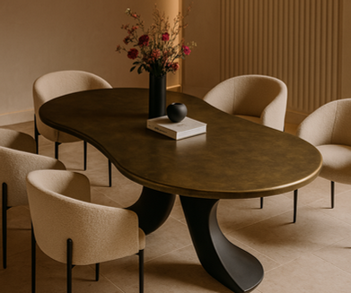 Exclusieve eettafels op maat, met een luxe afwerking in brons, champagne of Dubai gold