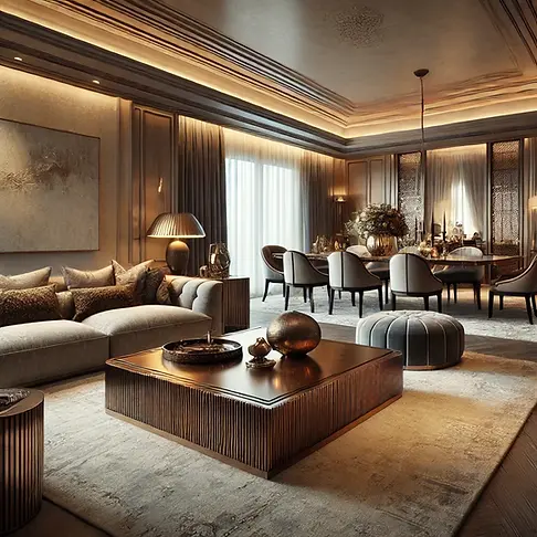 Moderne klassieke woonkamer, perfect afgestemd op de op maat gemaakte tafels van Edelmeubels.