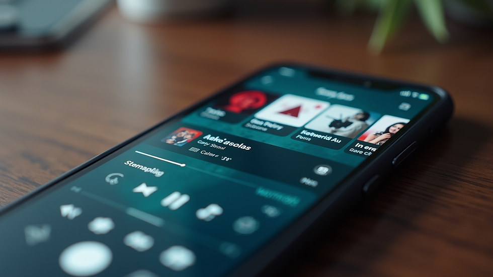 Close-up view of a smartphone showing a music streaming app interface