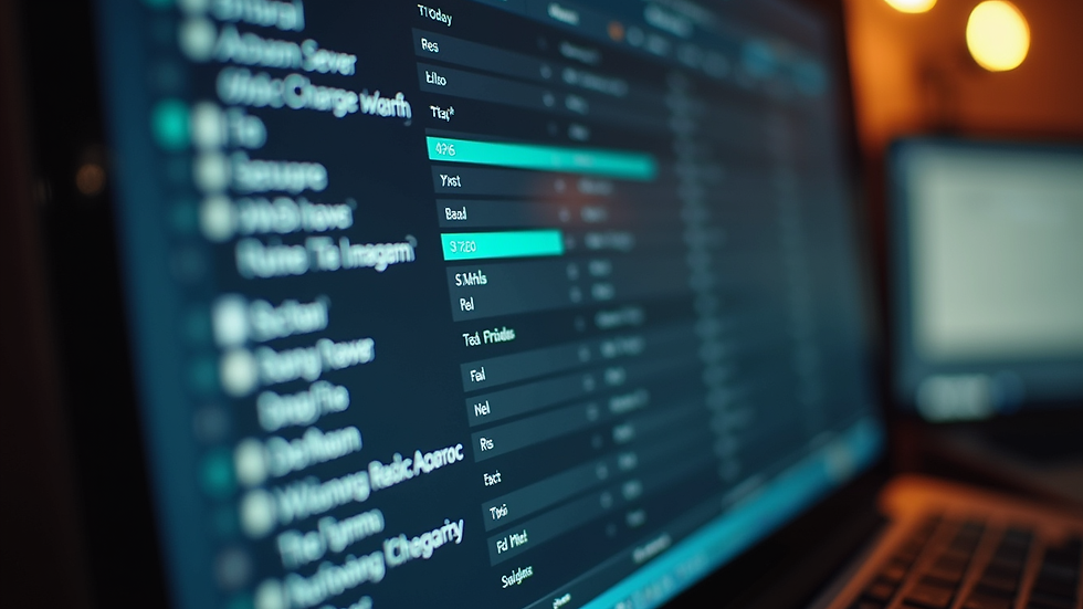 Eye-level view of a computer screen showing a well-organized digital music library