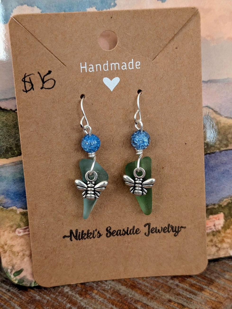 Buzzing teal sea glass earrings