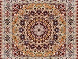 TAPIS D'ORIENT EGYPTIEN -
Dimensions :  2.00 x 2.00 Mètres + 8 centimètre de franges en soie de chaque extrémités -
Qualité : Soie sur trame soie 100% - Fait main -
Origine : Egypte
Époque : XX ème - "Circa 1990"