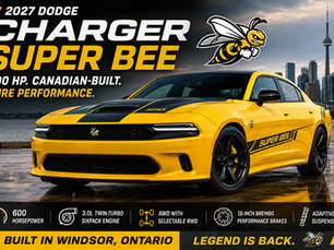 The 2027 Dodge Charger Super Bee is officially back, and Dodge is giving the legendary performance nameplate considerably more than a nostalgic badge and graphics package. The limited-production Dodge Charger Super Bee Launch Edition arrives with a 600-horsepower twin-turbo SIXPACK engine, upgraded cooling, enormous Brembo brakes, performance-focused suspension and the ability to switch between all-wheel drive and rear-wheel drive. Even better for Ontario performance fans, the new Super Bee will be built at the Windsor Assembly Plant.