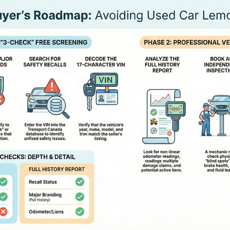 Buying a used vehicle can be a smart move—until it isn’t. A clean-looking SUV can hide flood damage. A “great deal” can come with an active lien. And an odometer that seems low might not be telling the full story.    The good news: you can do a free VIN check in Canada in minutes, then decide whether a full vehicle history report (and a pre-purchase inspection) is worth it before you sign anything—especially if you’re shopping around Burlington, Oakville, Milton, or Hamilton.