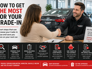 Learn how to prepare your vehicle, understand its value, manage an existing loan and negotiate the complete deal when trading in your car in Ontario. Trading in your current vehicle can make replacing it faster and more convenient. The value of your trade can reduce the amount you need to finance, help cover a down payment or give you positive equity to put toward your next vehicle. Getting the most for your trade-in, however, involves more than washing the car and accepting the first number you receive.