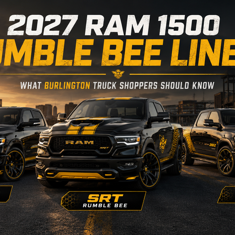 The 2027 Ram 1500 Rumble Bee lineup brings a familiar name back with a much bigger mission: turning the modern Ram 1500 into a full family of street-focused muscle trucks. For truck shoppers around Burlington, Oakville, Hamilton, and Milton, this is one of the most exciting Ram performance stories in years. Ram has confirmed that the all-new Rumble Bee is expected to begin projected availability in late 2026, depending on model, with preproduction details showing a wide, low, HEMI-powered truck built for speed, stance, sound, and driver engagement. The headline model, the Ram 1500 Rumble Bee SRT, is listed with up to 777 horsepower, 680 lb-ft of torque, a 3.4-second 0–60 mph time, an 11.6-second quarter-mile time, and a 170 mph top speed.