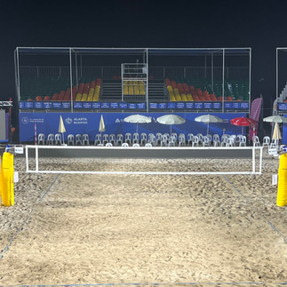 The Beach Pro Tour Challenge 2025 arena in Alanya — silent, empty, and sacred after days of world-class beach volleyball battles. A moment of reflection under the stadium lights.