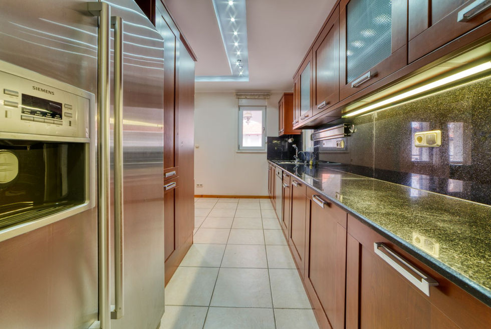 kitchen with marble fridge details – villa for sale in Alanya Tosmur