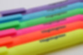 Image: Highlighters of multiple colors (yellow, orange, pink, green, blue, and purple)