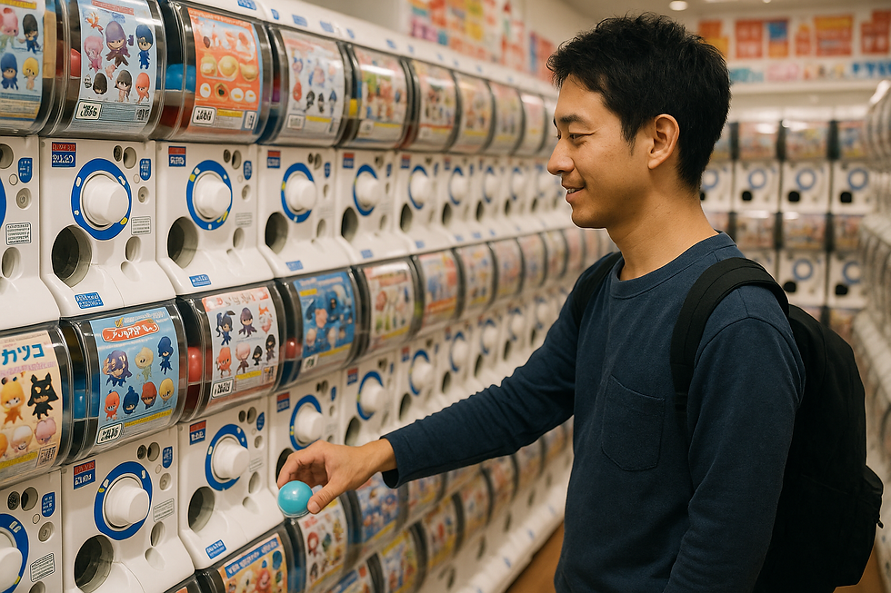 ガチャガチャをする男性