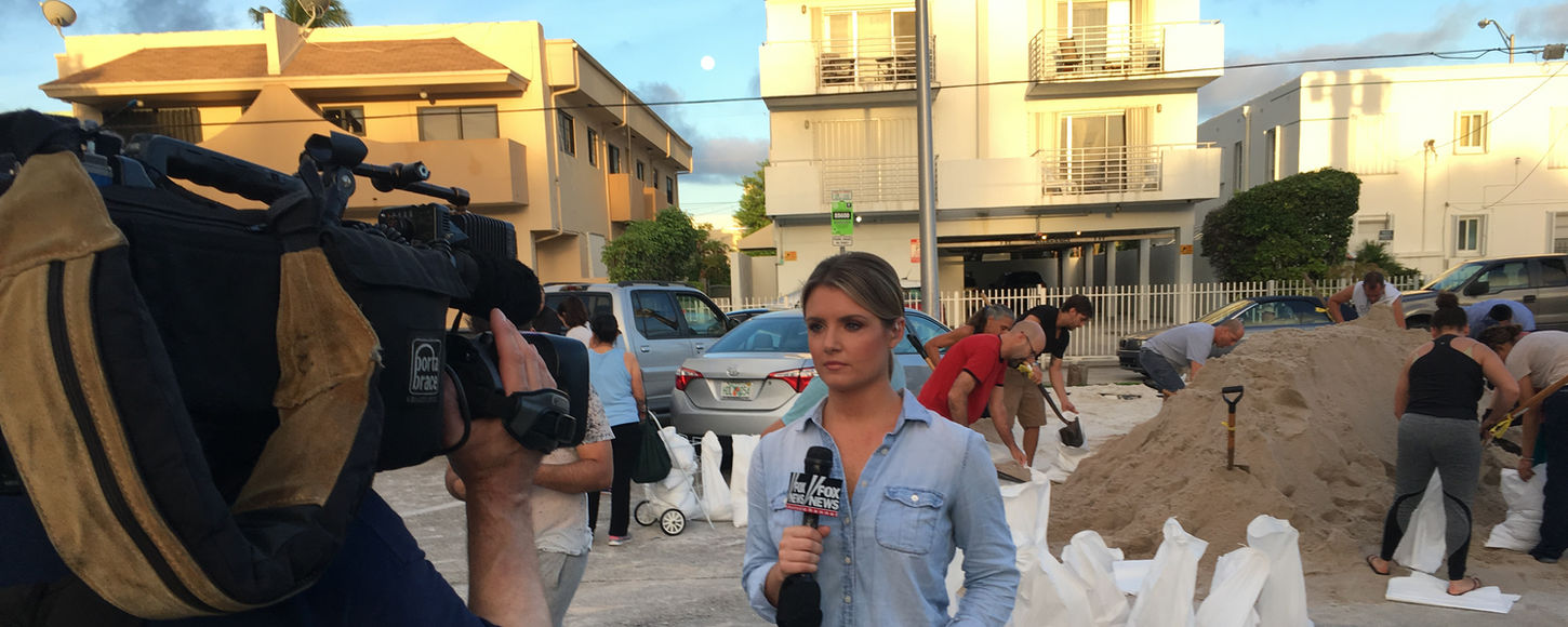 Jillian Mele reporting during hurricane coverage for Fox News nationally.